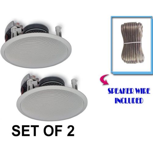 야마하 Yamaha Custom Easy-to-install In-Ceiling Flush Mount 2-Way 120 watts Natural Sound Speaker Set (Pair of 2) with 1 Tweeters & 8 Woofer + 100 feet of Oxygen-Free Copper Speaker Wire