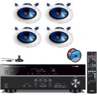 Yamaha Digital Home Theater Audio Video Receiver + Yamaha in-Ceiling 2-Way Speakers (Set of 4) with a 8 PP Mica Cone Woofer & 1 Fluid-Cooled Soft-Dome Swivel Tweeter + 100 ft 16 AW