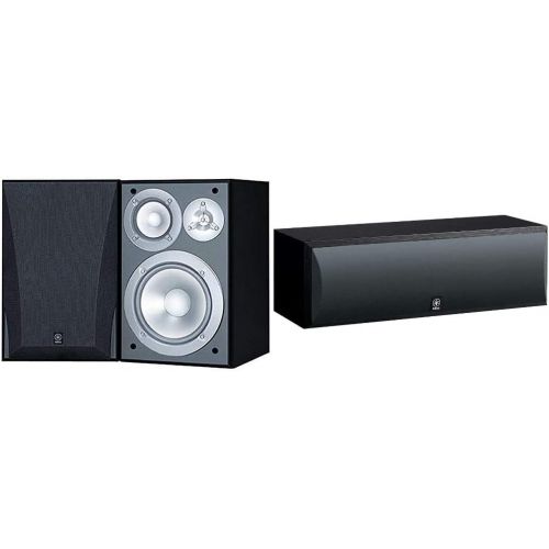 야마하 Yamaha NS-6490 3-Way Bookshelf Speakers Finish (Pair) Black Bundle with Yamaha NS-C210BL Center Channel Speaker, Black