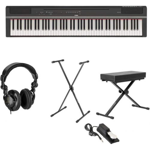 야마하 Yamaha P-125 88-Note Digital Piano with Weighted GHS Action, Black + Keyboard Stand + Keyboard Bench + Keyboard Pedal + Studio Monitor Headphones