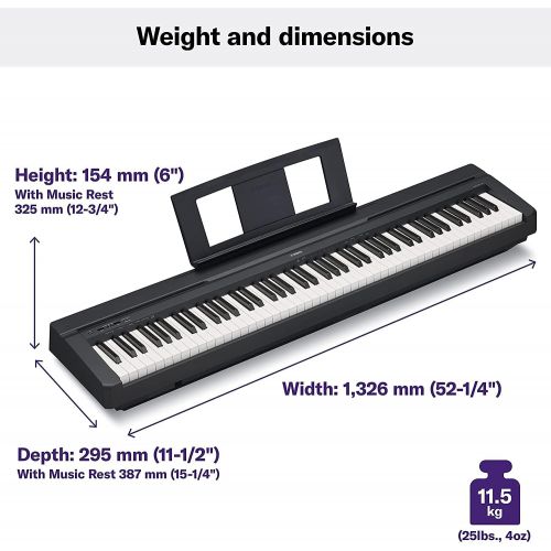 야마하 [아마존베스트]Yamaha Keyboard P45 Black 88 Weighted Keys Digital Piano Bundle with Juliet Music Piano Dust Cover, Polish Cloth and Piano Key Sticker (P45B) (P45B)