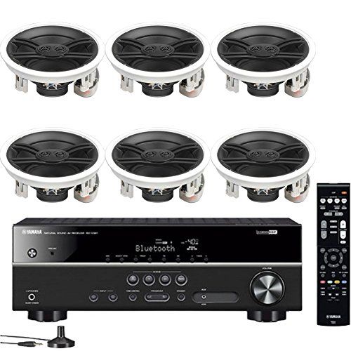 야마하 Yamaha 5.1-Channel Wireless Bluetooth 4K AV Home Theater Receiver + Yamaha Custom Install 3-Way 100 watts Speaker with Dual Tweeters & 6-12 Woofer Surround Sound Home Theater Spe