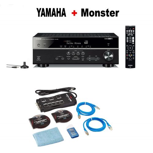 야마하 Yamaha RX-V585BL 7.2-Channel 4K Ultra HD AV Receiver with Wi-Fi Bluetooth and MusicCast Compatible with Alexa Black + Monster Home Theater Accessory Bundle