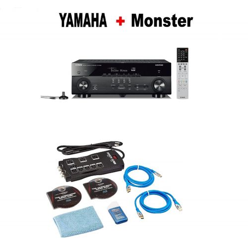 야마하 Yamaha AVENTAGE RX-A680 7.2-ch 4K Ultra HD AV Receiver with HDR, Dolby Vision, Dolby Atmos, Wi-Fi, Phono, and MusicCast. Compatible with Alexa. + Monster Home Theater Accessory Bun