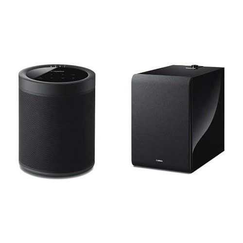 야마하 Yamaha MusicCast 20 Wireless speaker for Streaming Music, Black (2) with SUB 100 Wireless Subwoofer. Works with Alexa.