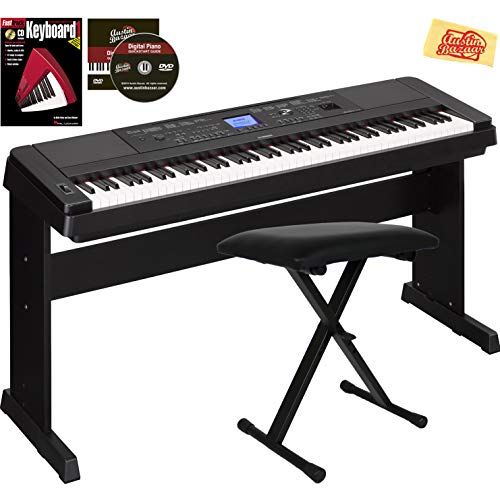 야마하 Yamaha DGX-660 Digital Piano - Black Bundle with Furniture Bench, Sustain Pedal, Dust Cover, Instructional Book, Online Lessons, Austin Bazaar Instructional DVD, and Polishing Clot