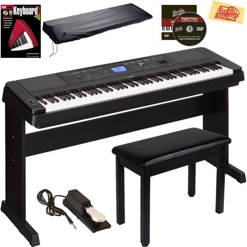 야마하 Yamaha DGX-660 Digital Piano - Black Bundle with Furniture Bench, Sustain Pedal, Dust Cover, Instructional Book, Online Lessons, Austin Bazaar Instructional DVD, and Polishing Clot