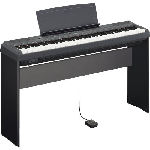야마하 Yamaha P125B 88-Key (GHS) Contemporary Digital Keyboard Piano in Matt Finish Black (Includes Power Adapter, Footswitch Pedal and Music Rest) with Wooden Stand