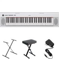 /Yamaha NP12 61-Key Lightweight Portable Keyboard, White, with Stand, Bench, and Power Supply