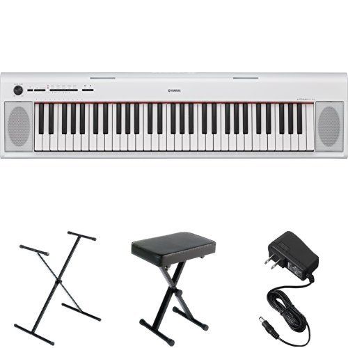 야마하 Yamaha NP12 61-Key Lightweight Portable Keyboard, White, with Stand, Bench, and Power Supply