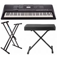 Yamaha PSREW410 76-key Portable Keyboard with Power Adapter, Knox Double X Keyboard Stand & Bench