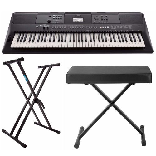 야마하 Yamaha PSREW410 76-key Portable Keyboard with Power Adapter, Knox Double X Keyboard Stand & Bench