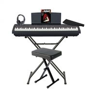 Yamaha P-125B 88-Key Graded Hammer Standard (GHS) Digital Piano (Black) Bundle with Knox Double X Stand Knox Wide Bench Sustain Pedal Dust Cover Headphones and FastTrack Book and D