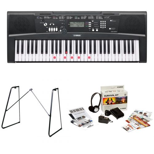 야마하 Yamaha EZ220 61 Lighted Key Portable Keyboard Bundle with Yamaha L3C Attachable Keyboard Stand and Survival Kit