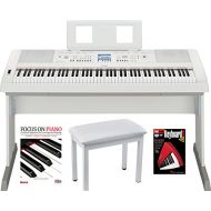 Yamaha DGX660W 88 Key Digital Piano (White) with Knox Piano Bench Dust Cover and BookDVD