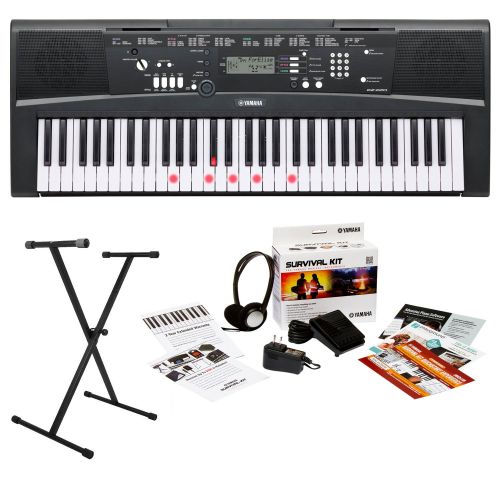 야마하 Yamaha EZ220 61-Key Lighted Key Portable Keyboard Bundle with X-Style Keyboard Stand and Survival Kit (Includes Power Supply and Headphones and 2 Year Warranty)