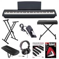 Yamaha P-125B 88-Key Weighted Action (GHS) Digital Piano (Black) Bundle with Knox Double X Stand Knox Wide Bench Sustain Pedal Dust Cover Headphones and FastTrack Book and DVD