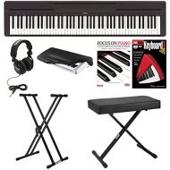 Yamaha P45B Digital Piano with Knox Bench,Knox Double X Stand, Headphones, Dust Cover, and FastTrack Keyboard Method Starter Pack