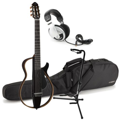 야마하 Yamaha SLG200N TBL Nylon Silent Guitar 2015 New Model (Trans Black) w Gig Bag, Stand, and Headphones