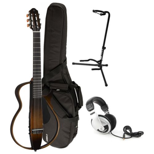 야마하 Yamaha SLG200N TBS Nylon Silent Guitar New Model w Gig Bag, Guitar Stand, and Headphones