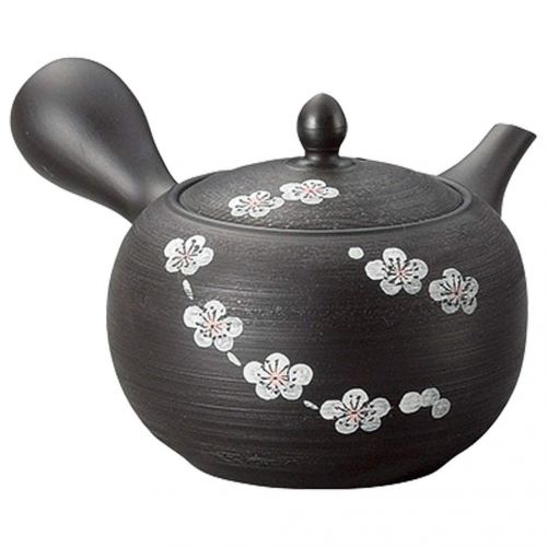  Yamakiikai Japanese Kyusu tokoname Clay Teapot 15.5 fl.oz. Haruaki Flow of flowers pattern on the pattern of black trunk of pine tree 18Y857