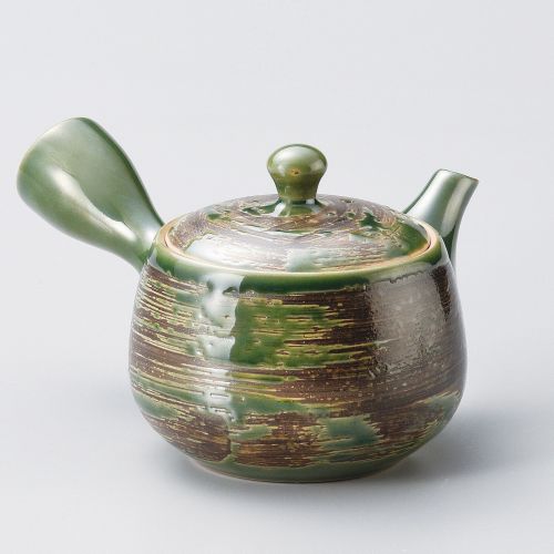  Yamakiikai pottery Green & Brown Oribe Mugi Style Kyusu(Japanese teapot) with a strainer 300cc Y1001