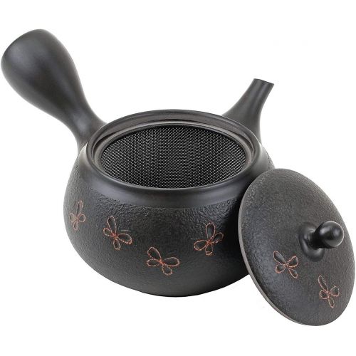  Yamakiikai Japanese Kyusu tokoname Clay Teapot 9.8 fl.oz. Haruaki Black butterfly vermillion pattern L634