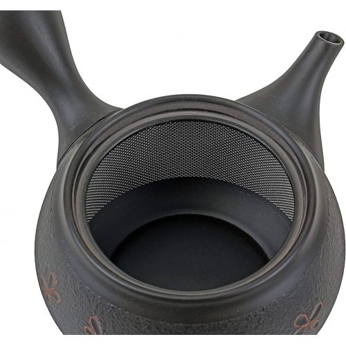  Yamakiikai Japanese Kyusu tokoname Clay Teapot 9.8 fl.oz. Haruaki Black butterfly vermillion pattern L634