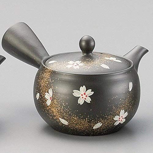  Yamakiikai Black Kyusu(Japanese teapot) Japanese White Flowers with Gold lines pattern with a strainer 280cc M719 from Japan