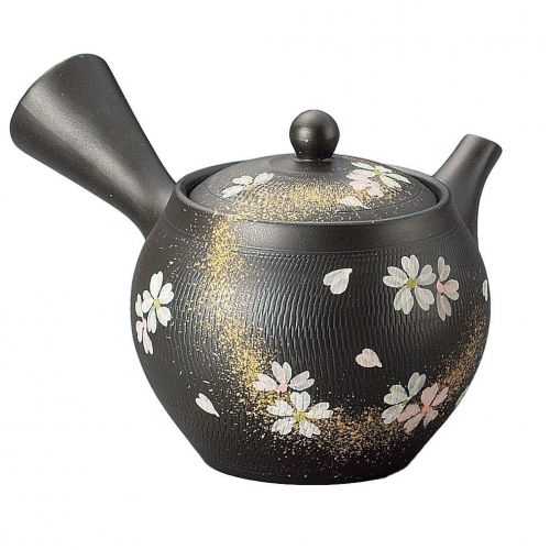  Yamakiikai Japanese teapot Tokoname Black Kyusu,Cherry Blossoms 11.3 oz.Y320 from Japan