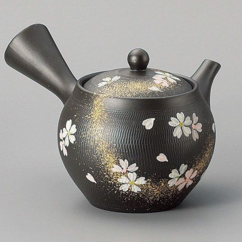  Yamakiikai Japanese teapot Tokoname Black Kyusu,Cherry Blossoms 11.3 oz.Y320 from Japan