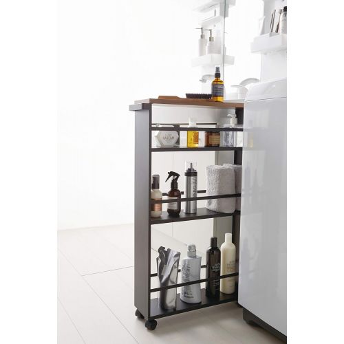  YAMAZAKI home Tower Rolling Slim Storage Cart With Handle Black