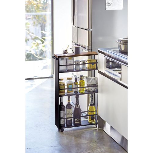  YAMAZAKI home Tower Rolling Slim Storage Cart With Handle Black