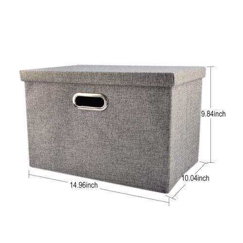  Storage Boxes, Yamix Fabric Foldable Collapsible Clothes Storage Containers Cloth Organizers Basket Bin Shelf Storage Bin Closet Organizer Box Basket with Lid and Handle 18x12x12 -