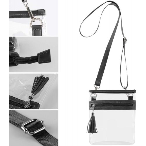  YanHao Clear Purse Fashion NCAA PGA NFL Stadium Approved Clear Bag Crossbody Transparent Bag with Tassel