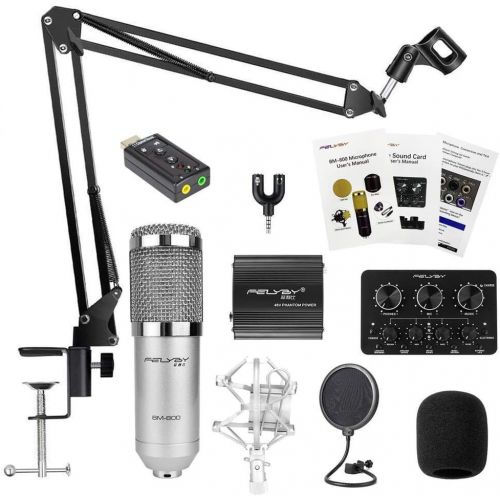  YanZhenYu Professional BM-800 | Cardioid Condenser Microphone Set with 6 Basic Accessories and A Mixer Sound Card，Luxury Kit (BM 800 black)