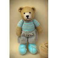 /YanaTeddyFeltedToys Knit Teddy Bear Photo Prop Soft Toy Kids Fashioned Knitted Beige bear Kids Stuffed Animal