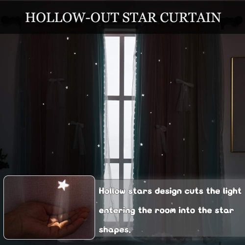  [아마존베스트]Yancorp Blackout Stars Curtain 2 Layers Drapes Elegent Room Decor Kids Curtains for Girls Bedroom Window Panels Living Room Divider 63 72 84 96 108 inches Long (Baby Pink Blue, W34 X L63)