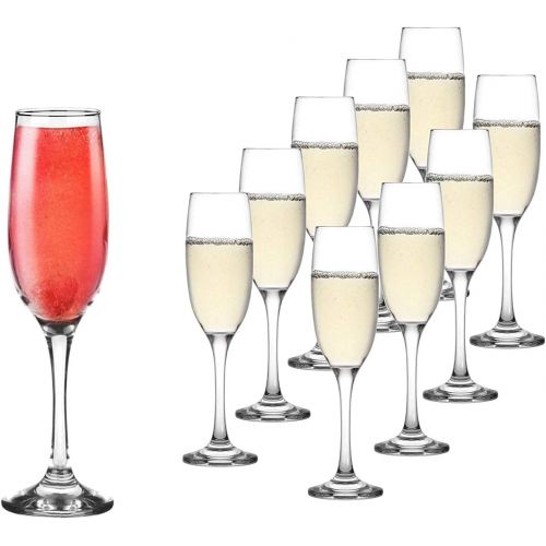  [아마존베스트]PARNOO Set of 10 Classic Flute Champagne Glasses (7 Ounce) - Toasting Sparkling Wine / Wedding Flutes