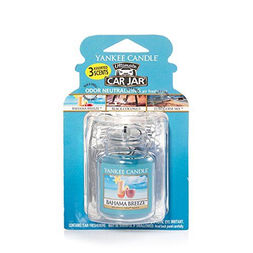  Yankee Candle Car Jar Ultimate Hanging Air Freshener 3-Pack (Bahama Breeze, Black Coconut, and Turquoise Sky)