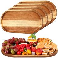 4 Pcs Acacia Wooden Serving Tray Oval Shaped Rustic Wood Plates Large Decorative Natural Wooden Tray Wooden Serving Platter for Food Charcuterie Cheese Dish Bread Fruit Kitchen (14 x 7 Inch)