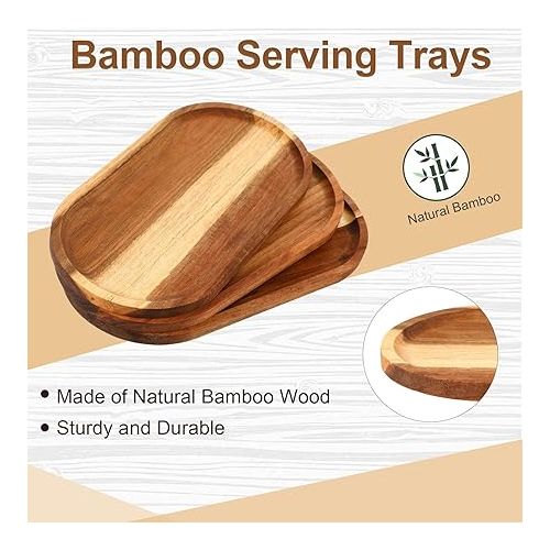  4 Pcs Acacia Wooden Serving Tray Oval Shaped Rustic Wood Plates Large Decorative Natural Wooden Tray Wooden Serving Platter for Food Charcuterie Cheese Dish Bread Fruit Kitchen (14 x 7 Inch)