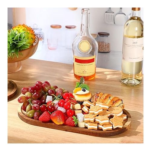  4 Pcs Acacia Wooden Serving Tray Oval Shaped Rustic Wood Plates Large Decorative Natural Wooden Tray Wooden Serving Platter for Food Charcuterie Cheese Dish Bread Fruit Kitchen (14 x 7 Inch)