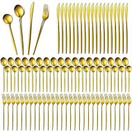 200 Pcs Gold Silverware Set with Knives Spoons and Forks Portable Stainless Steel Flatware Set Reusable Gold Utensils Set Dishwasher Safe Gold Cutlery Set for Kitchen Restaurant Service for 50
