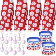 Yaomiao 36 Pieces Baseball Party Favors Set, Include 12 Baseball Treat Bags 12 Mini Baseball Keychains 12 Silicone Baseball Bracelets Baseball Snack Candy Gift Bags for Team Party Supplies