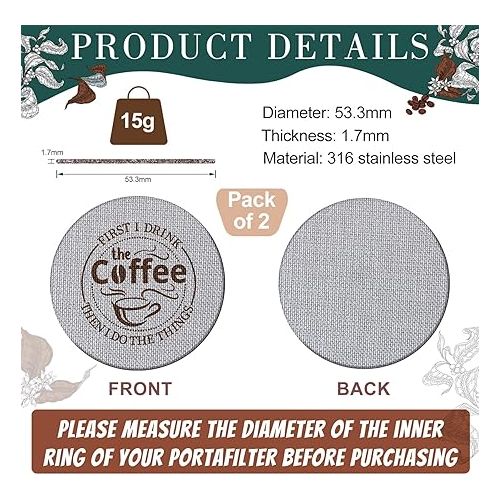  2 Pieces 53.3mm Espresso Puck Screen, 1.7mm Thickness 150μm Reusable Barista Espresso Screen Stainless Steel Coffee Filter Mesh Plate for Bottomless Portafilter Filter Basket