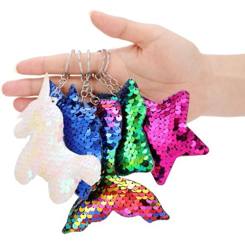  Yaomiao 25 Pieces Sequin Keychains Flip Sequins Keychain with Unicorn Mermaid Tail Cat Star Shape for Kids Girls Birthday Party Christmas Gifts