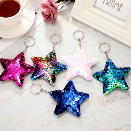  Yaomiao 25 Pieces Sequin Keychains Flip Sequins Keychain with Unicorn Mermaid Tail Cat Star Shape for Kids Girls Birthday Party Christmas Gifts