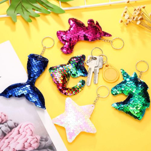  Yaomiao 25 Pieces Sequin Keychains Flip Sequins Keychain with Unicorn Mermaid Tail Cat Star Shape for Kids Girls Birthday Party Christmas Gifts