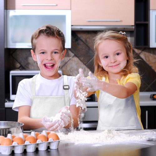  [아마존베스트]Yaomiao 4 Pieces Kids Apron with Pocket Children Adjustable Chef Apron for Cooking Baking Painting (White S for 2-6 Age)